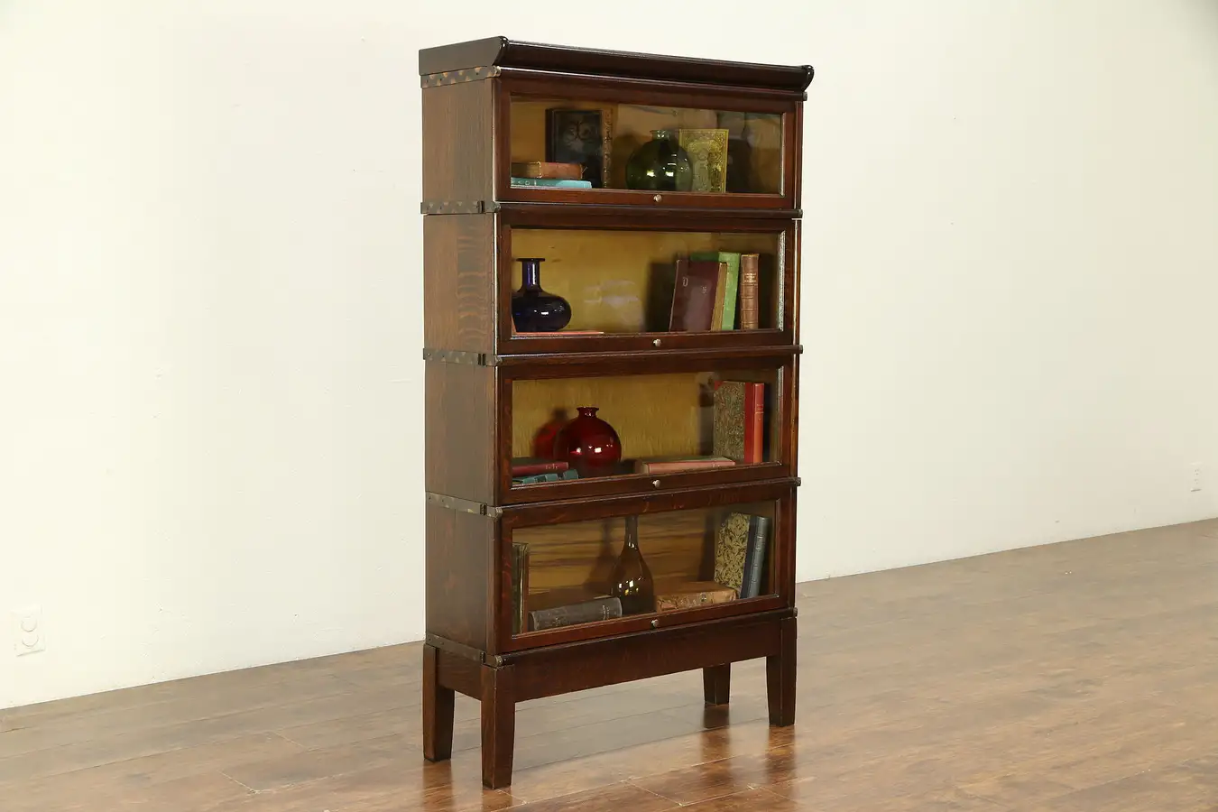 Main image of Oak Antique 4 Stack Lawyer Bookcase, Signed Globe Wernicke, Wavy Glass
