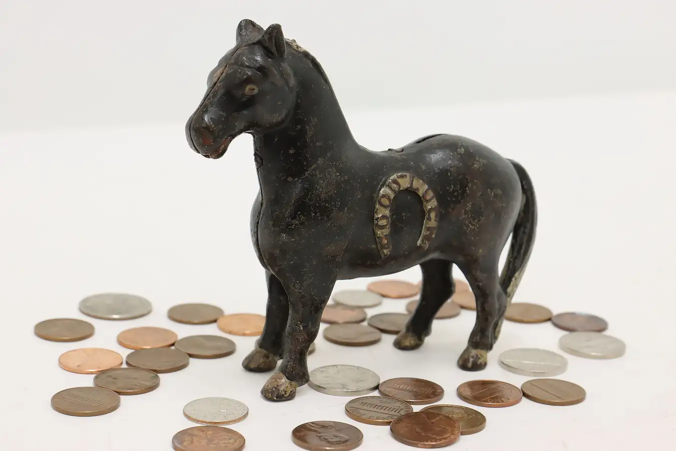 Main image of Farmhouse Antique Cast Iron Painted Horse Coin Bank