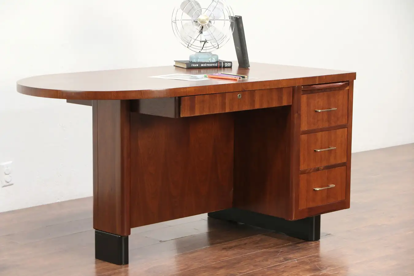 Main image of Midcentury Modern 1960 Vintage Walnut Desk, Signed Alma