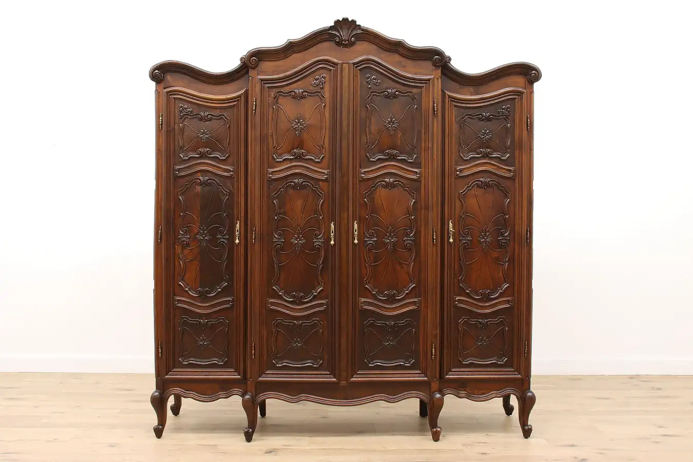 Main image of Italian Piedmont Antique Carved Walnut Armoire, Wardrobe, or Closet