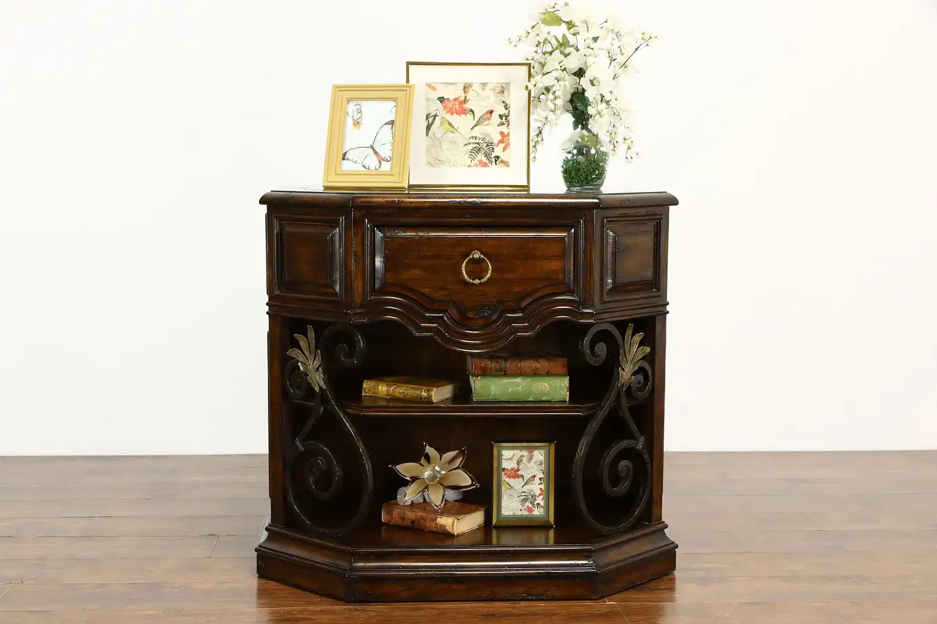 Main image of Rustic Marble Top Nightstand or Console, Wrought Iron, Marge Carson