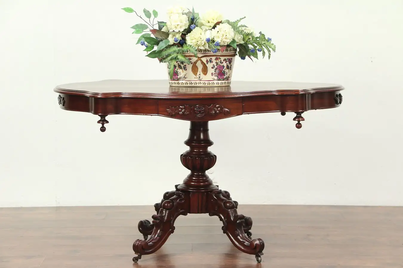 Main image of Victorian Antique Mahogany Turtle Top Hall Center or Lamp Table, France