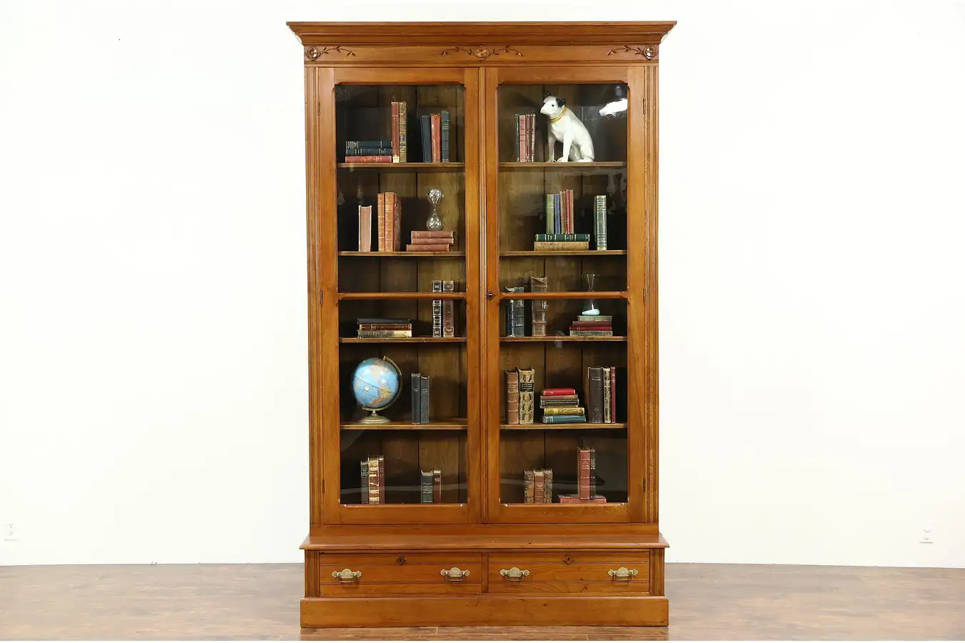 Main image of Victorian Eastlake 8' 7" Tall Carved Walnut Antique 1890 Library Bookcase