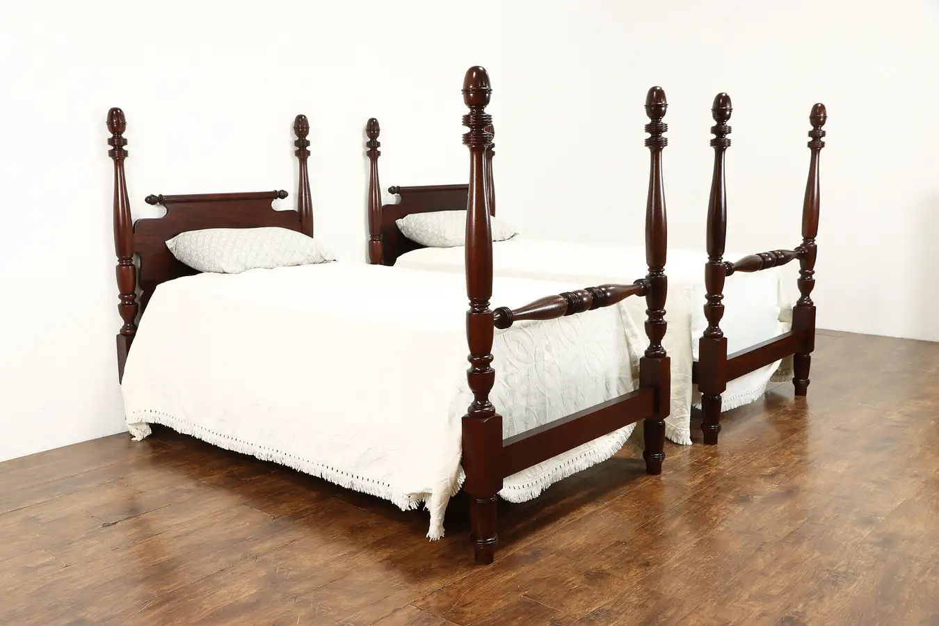 Main image of Pair of Antique Mahogany Single or Twin Poster Beds, Acorn Finials