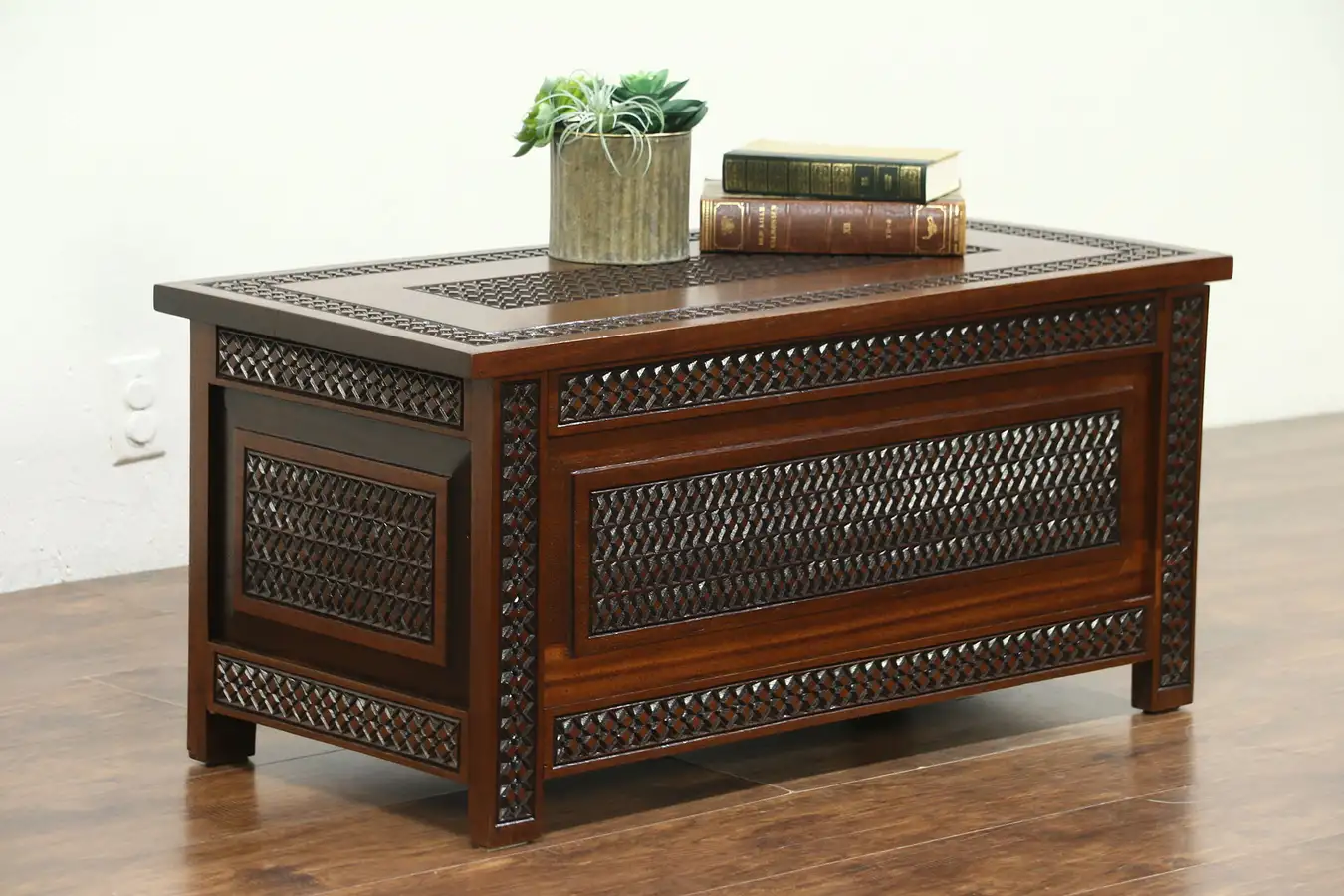 Main image of Carved Mahogany Mideast Vintage Blanket Chest, Trunk or Coffee Table