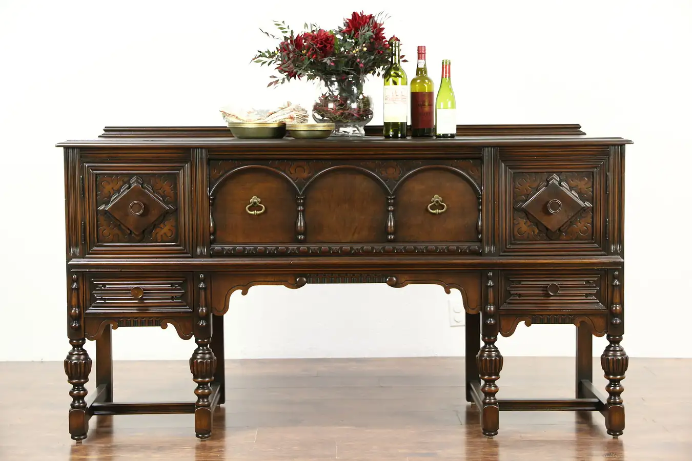 Main image of English Tudor 1920's Antique Sideboard, Server or Buffet