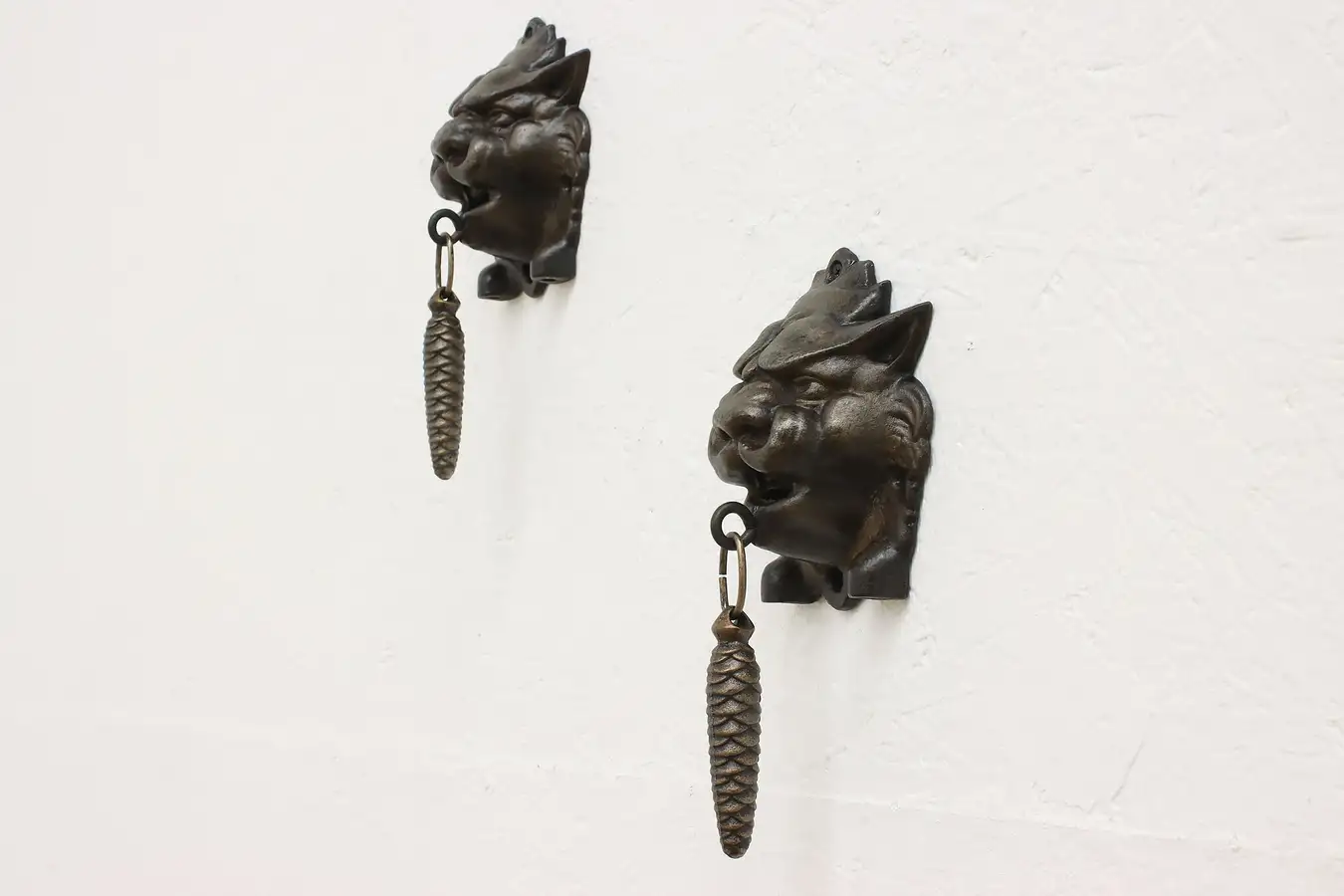 Main image of Pair of Victorian Antique Cast Iron Lion Head Door Knockers