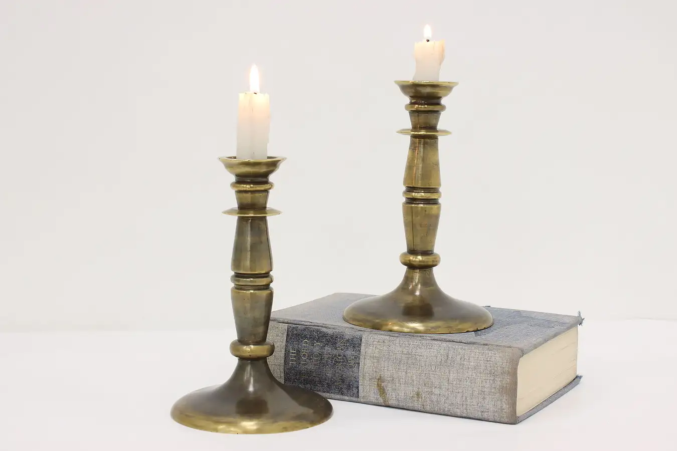 Main image of Pair of Victorian Antique English Brass Candlesticks