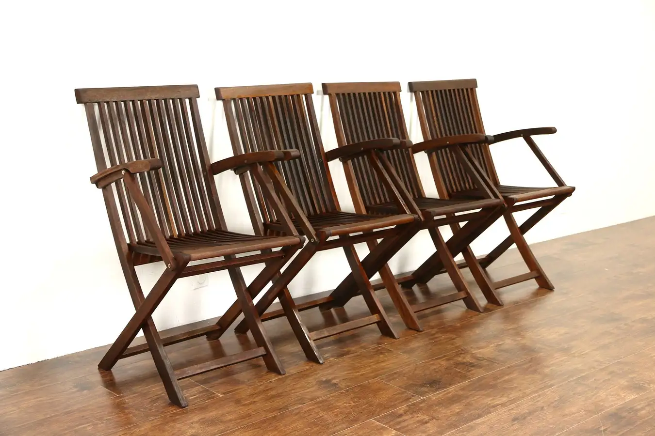 Main image of Set of 4 Vintage Teak Deck or Patio Folding Chairs, Signed Queensland