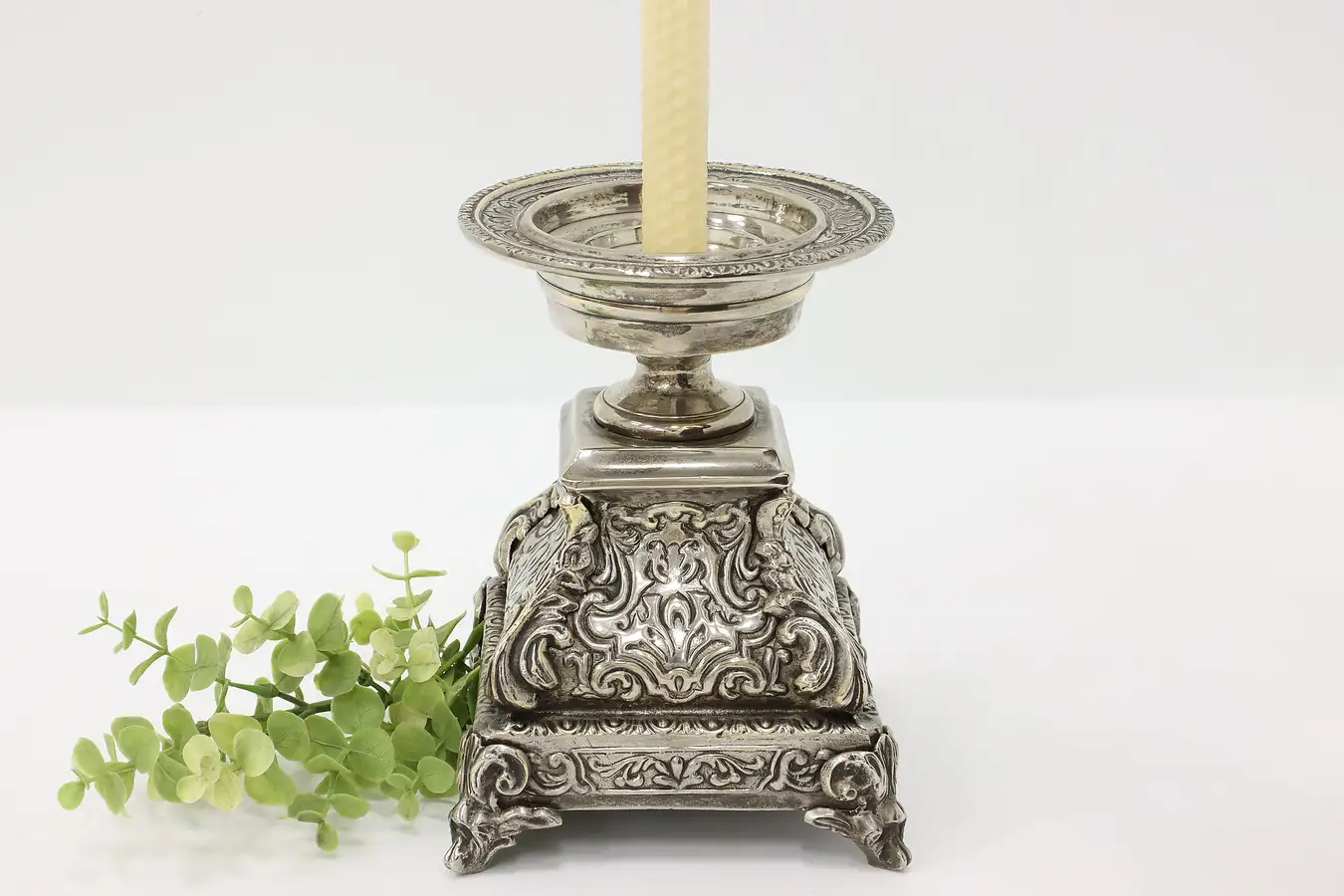 Main image of Victorian Design Vintage Silverplate Candlestick or Holder, Castilian