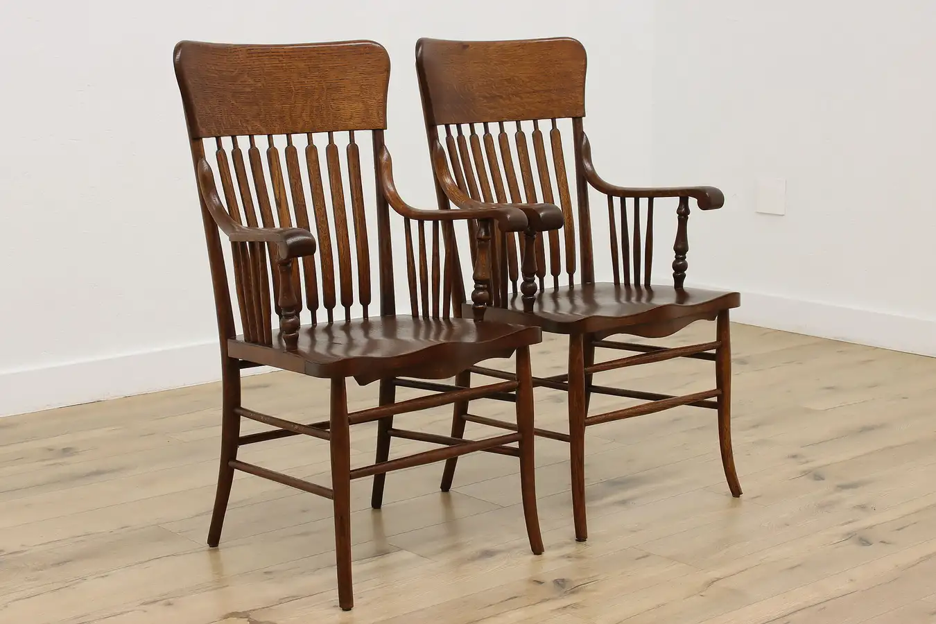 Main image of Pair of Victorian Antique Office or Library Oak Desk Chairs