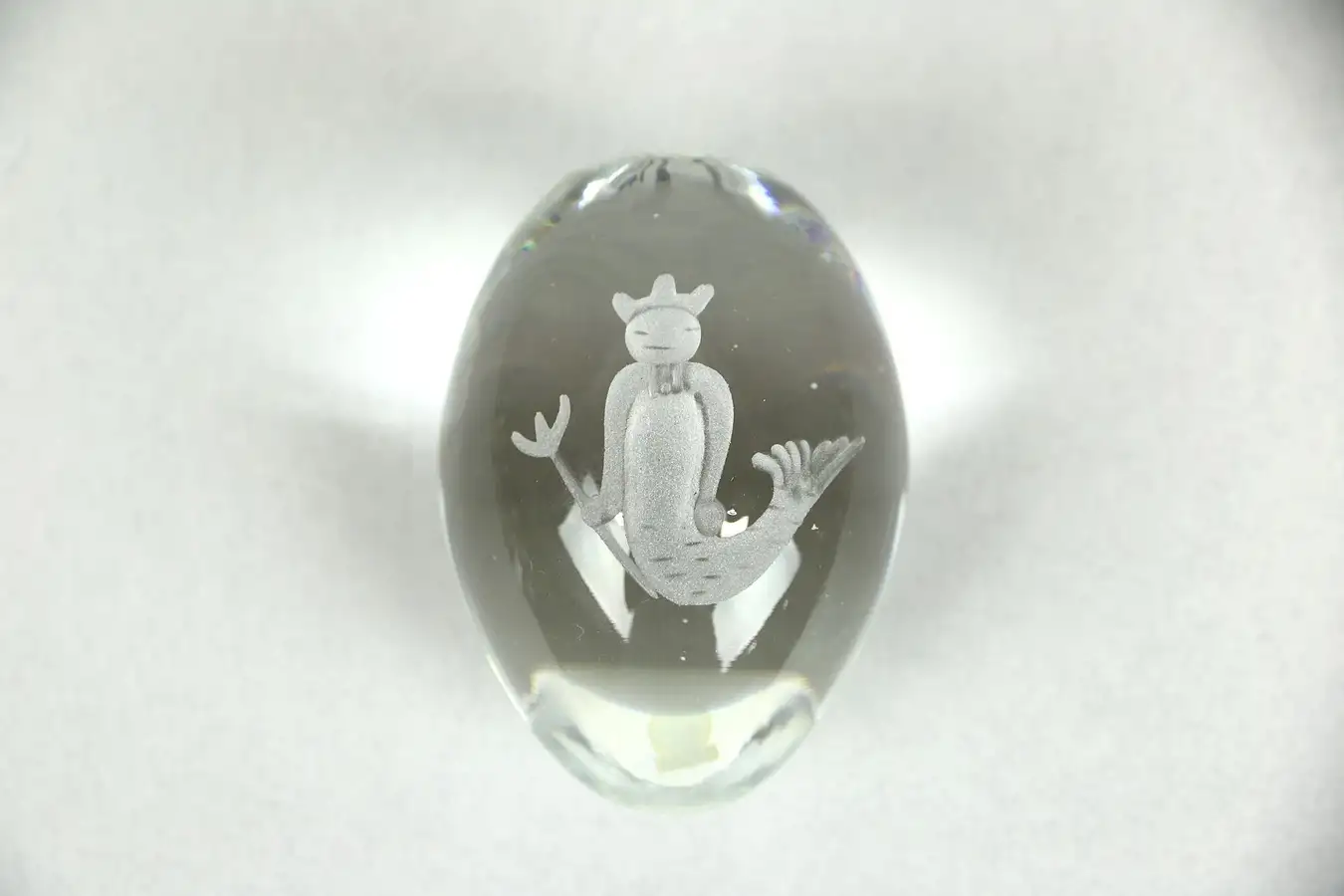 Main image of Mermaid Egg Shaped Crystal Paperweight, Signed Ekenas, Sweden