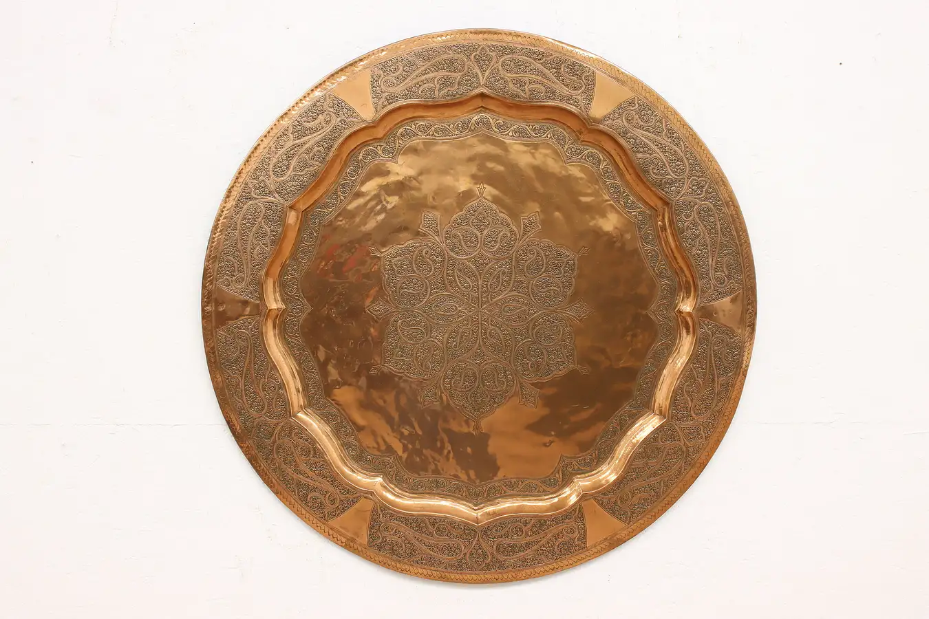 Main image of Turkish Vintage 36" Engraved Copper Banquet Serving Tray