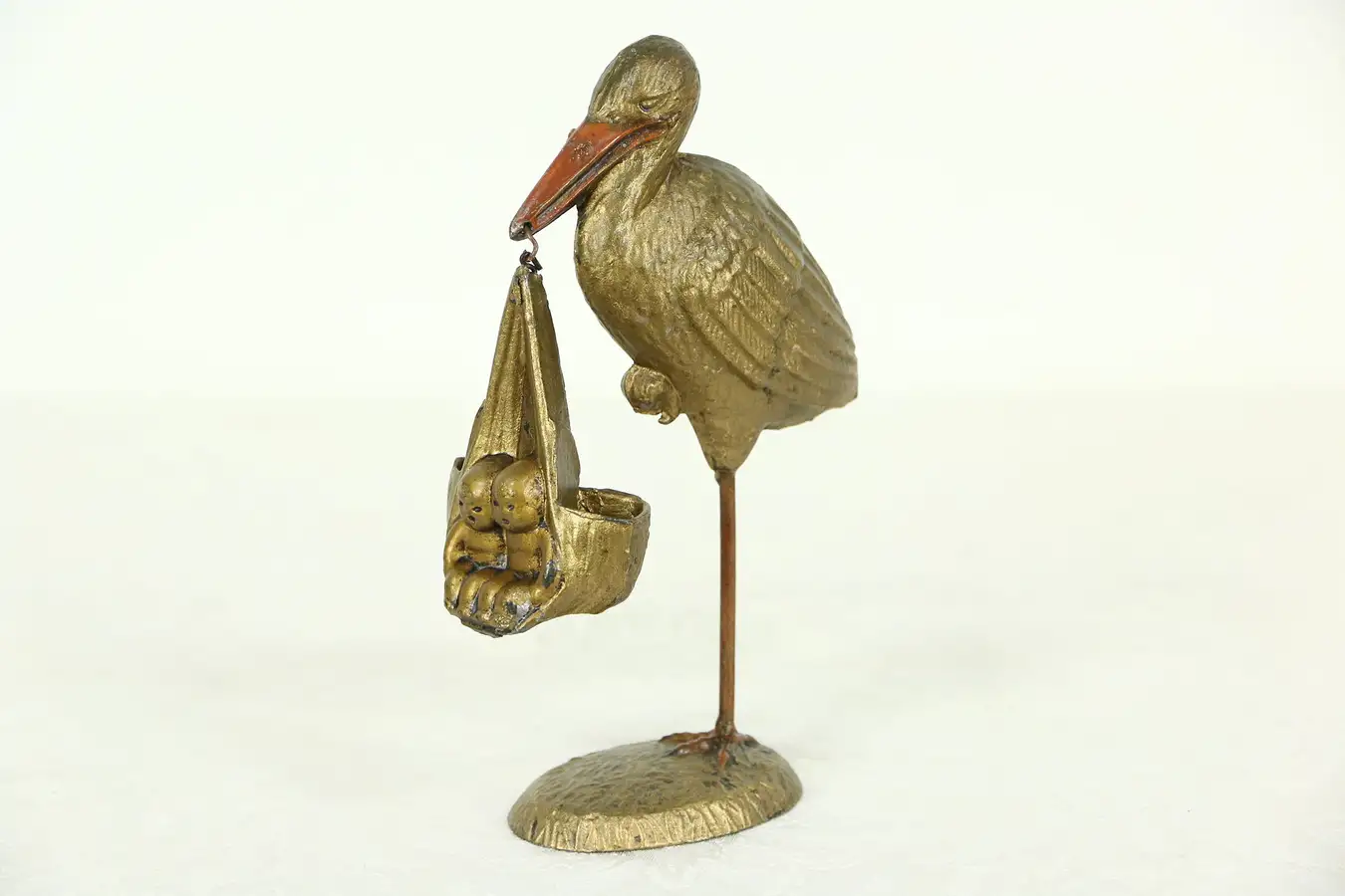 Main image of Stork Statue Delivering Babies Antique 1900's Sculpture Match & Toothpick Holder
