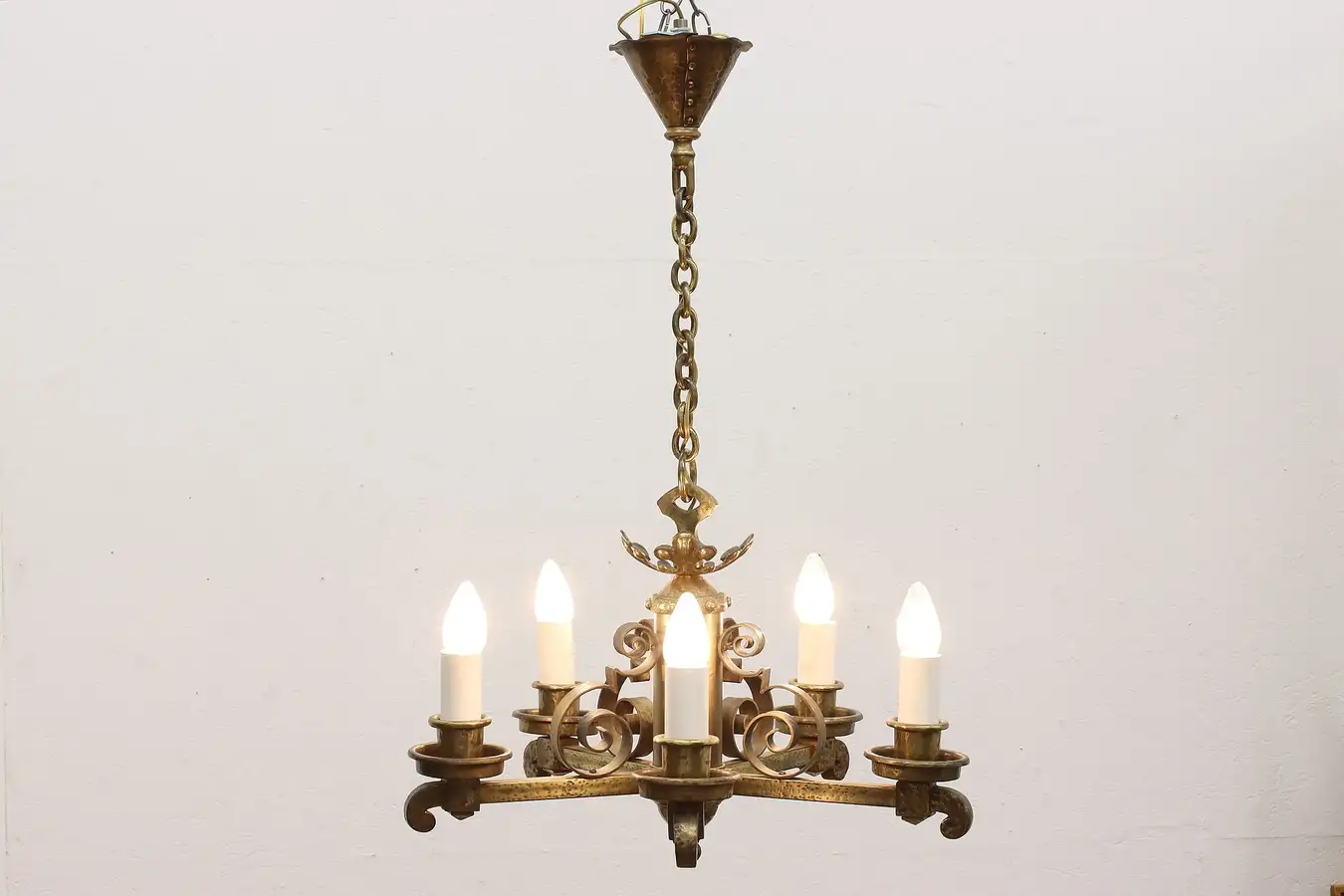 Main image of Medieval Design Vintage Brass Plated 5 Arm Chandelier