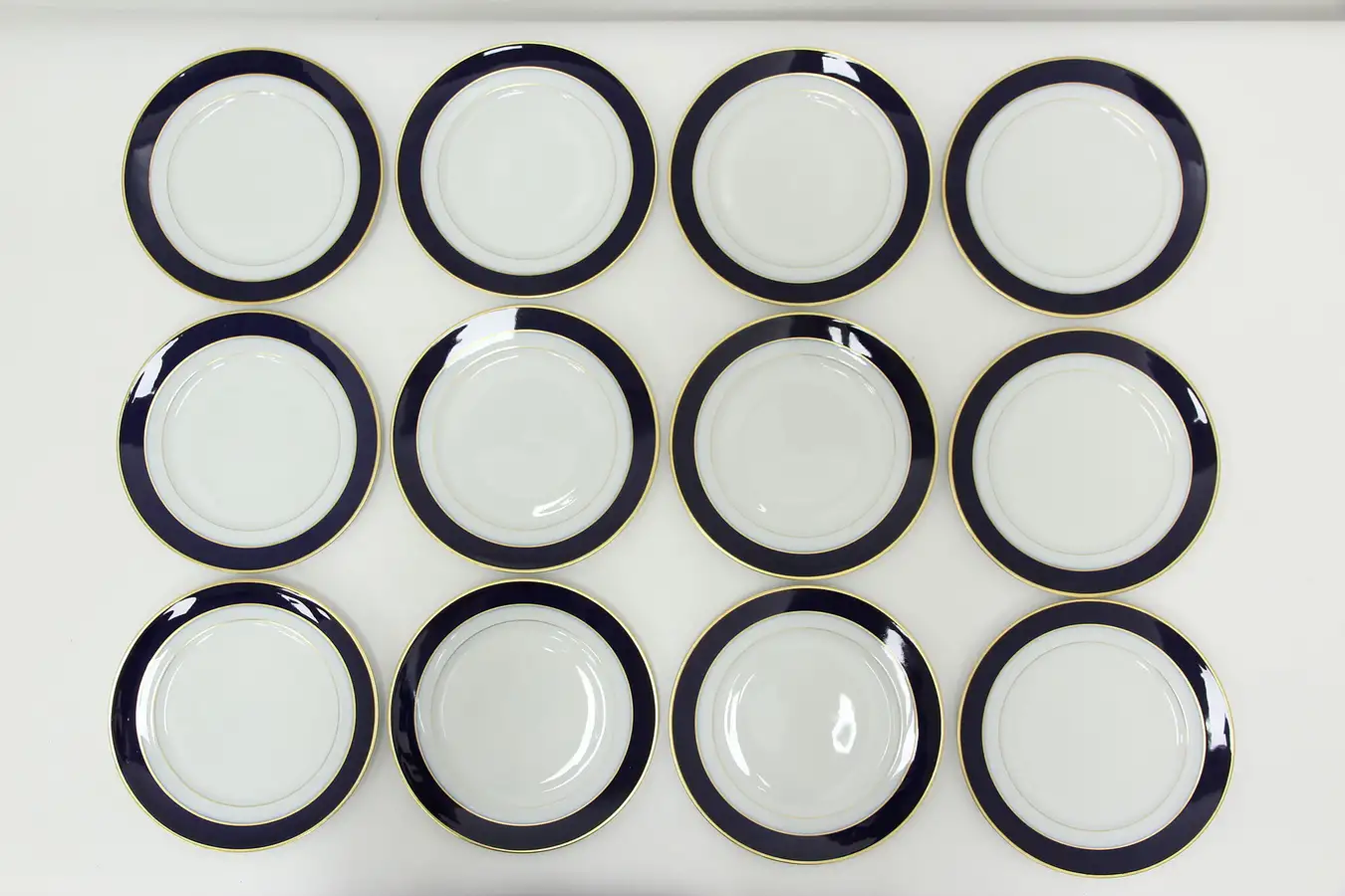 Main image of Set of 12 Vintage 8" Cobalt Dessert or Salad Plates Haviland