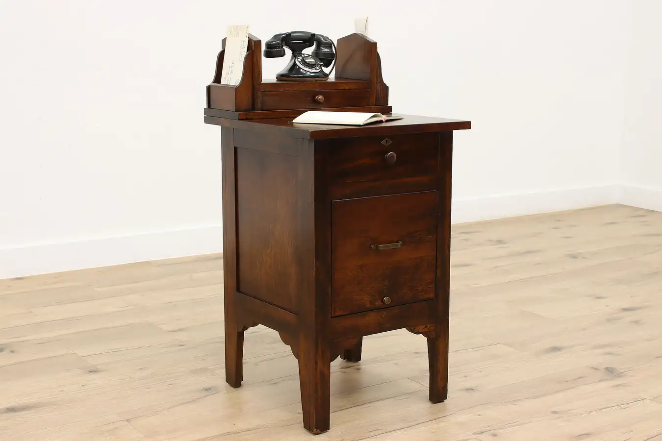 Main image of Birch Antique Phone Stand, Office or Collector File Cabinet