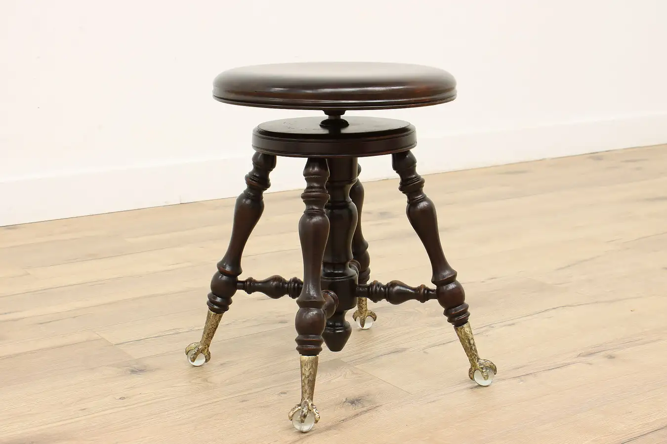 Main image of Victorian Antique Adjustable Swivel Piano or Organ Stool, Glass Ball Feet
