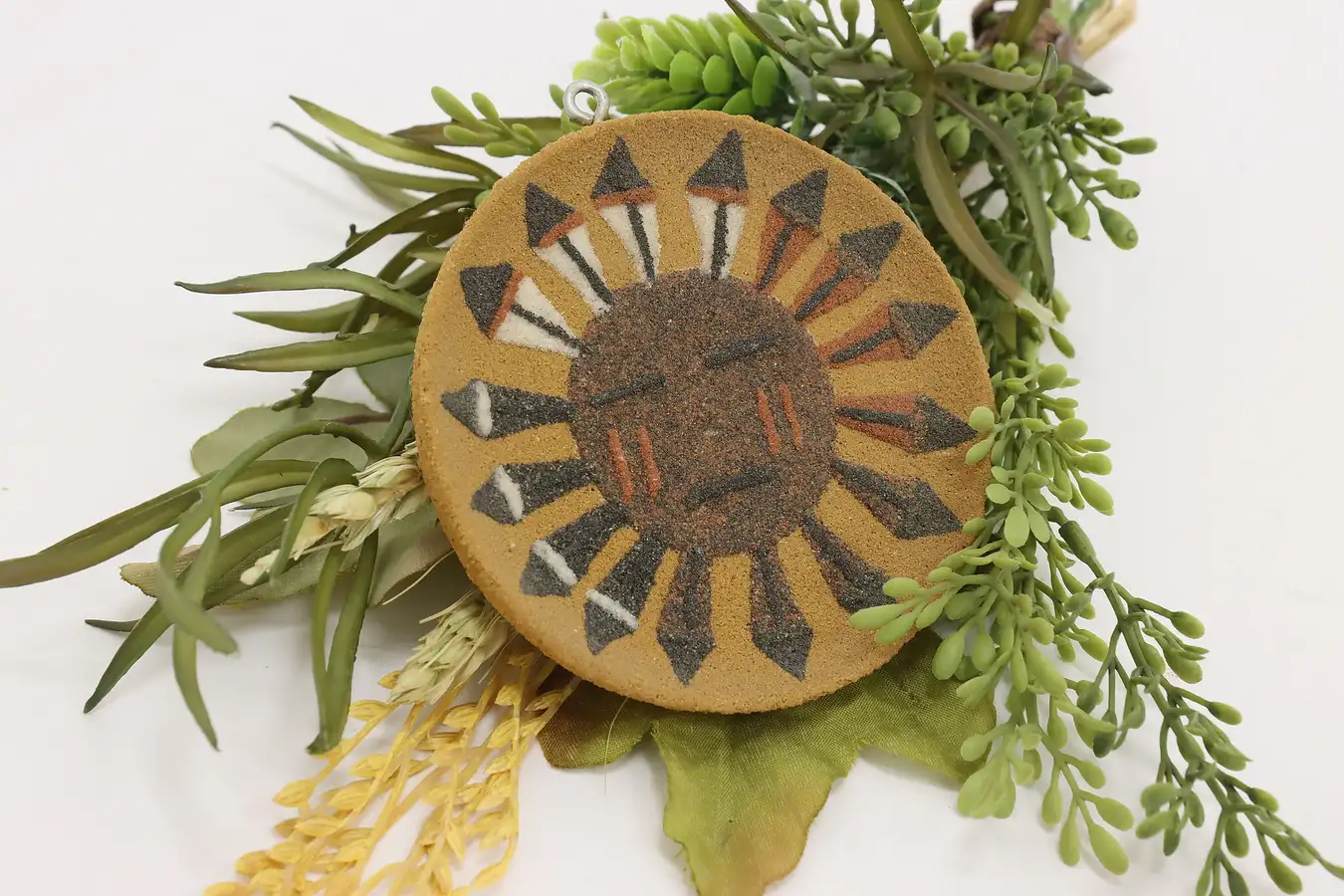 Main image of Navajo Vintage Wall Sandpainting, Sun & Eagle Feathers, Hunt