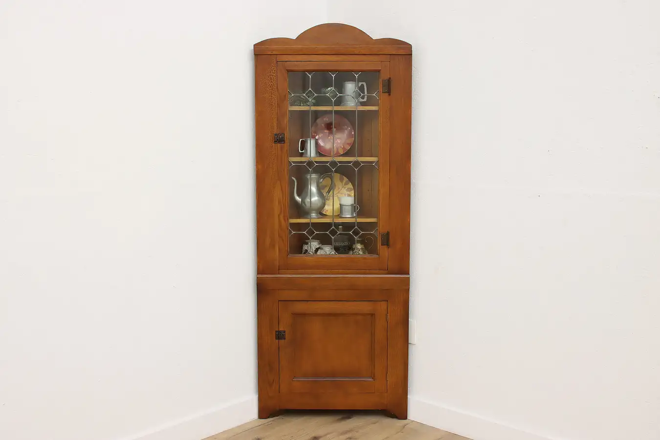 Main image of Farmhouse Antique Oak Corner Cupboard or Pantry Cabinet