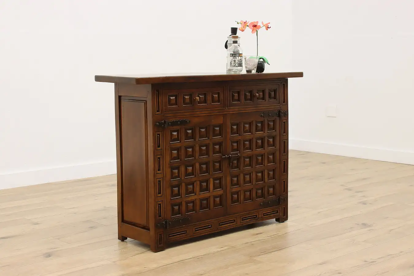 Main image of Spanish Colonial Vintage Walnut Bar Cabinet Reception Desk
