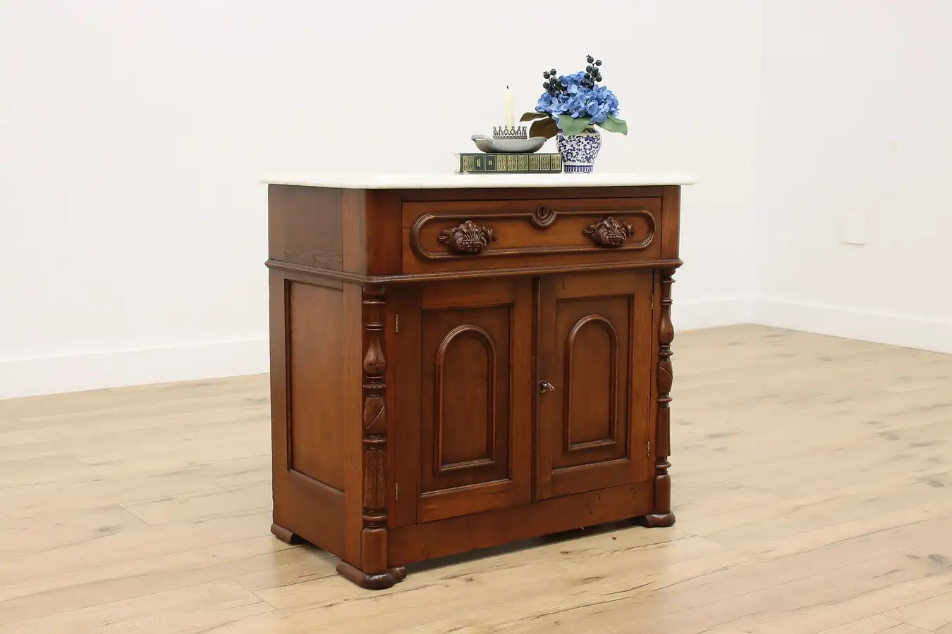 Main image of Victorian Antique Walnut Washstand Nightstand Marble