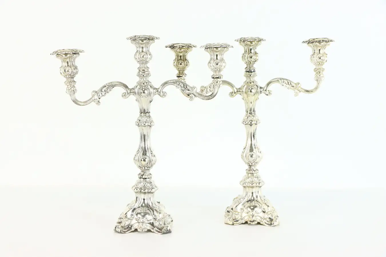 Main image of Pair of Silverplate Triple Antique Candelabra, Signed Barbour