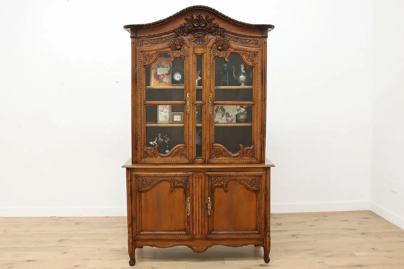 Main image of Country French Antique China Cabinet Bookcase Carved Pine