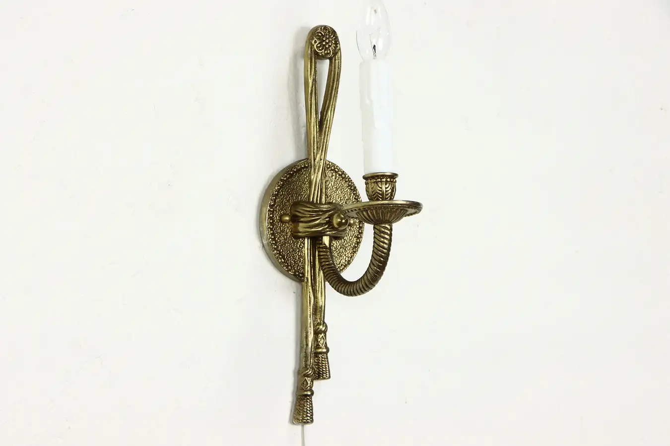 Main image of Vintage Brass & Candle Wall Sconce Light with Tassels