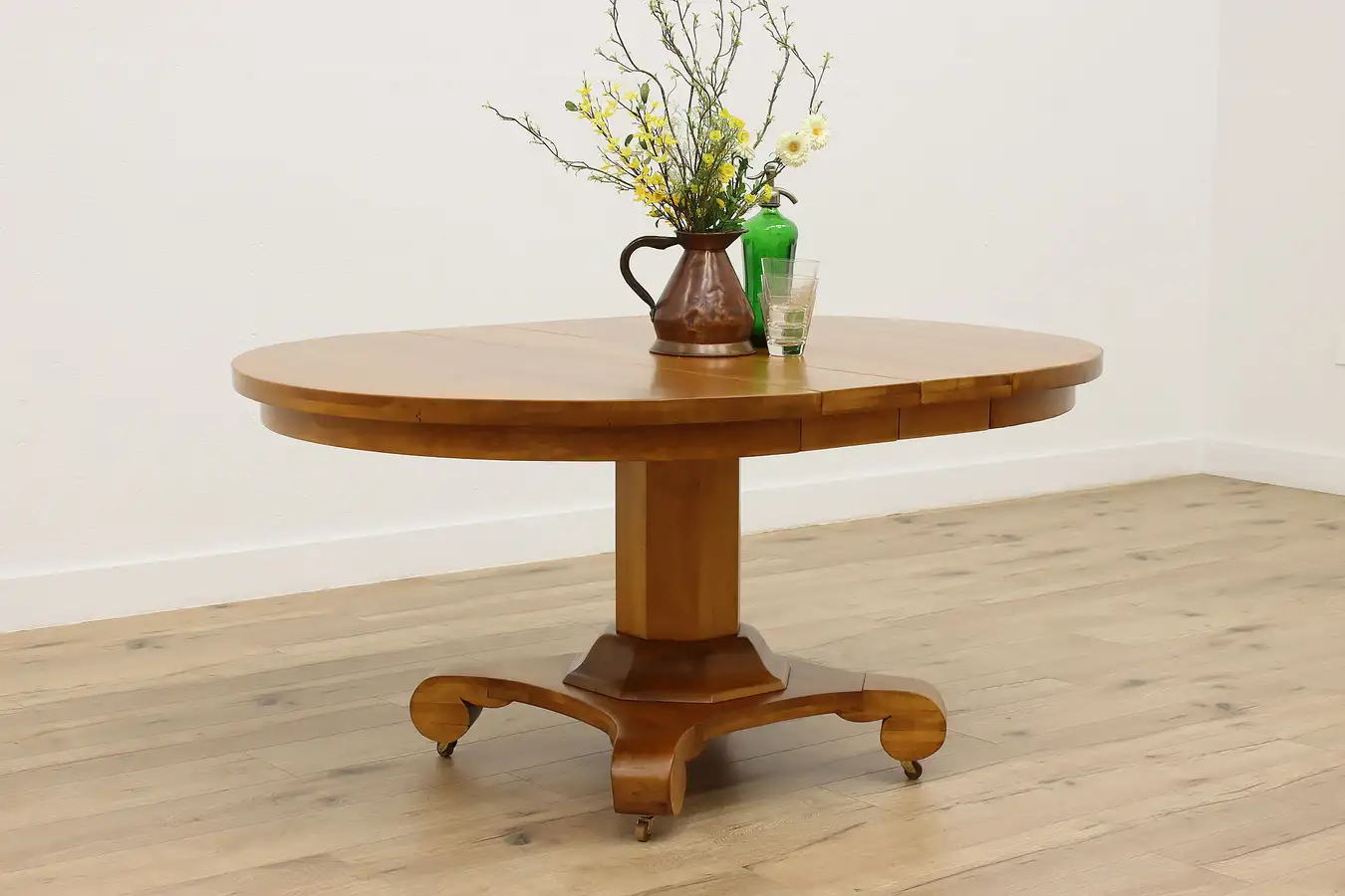 Main image of Round 46" Antique Birch Dining Table, 2 Leaves, Extends 62"