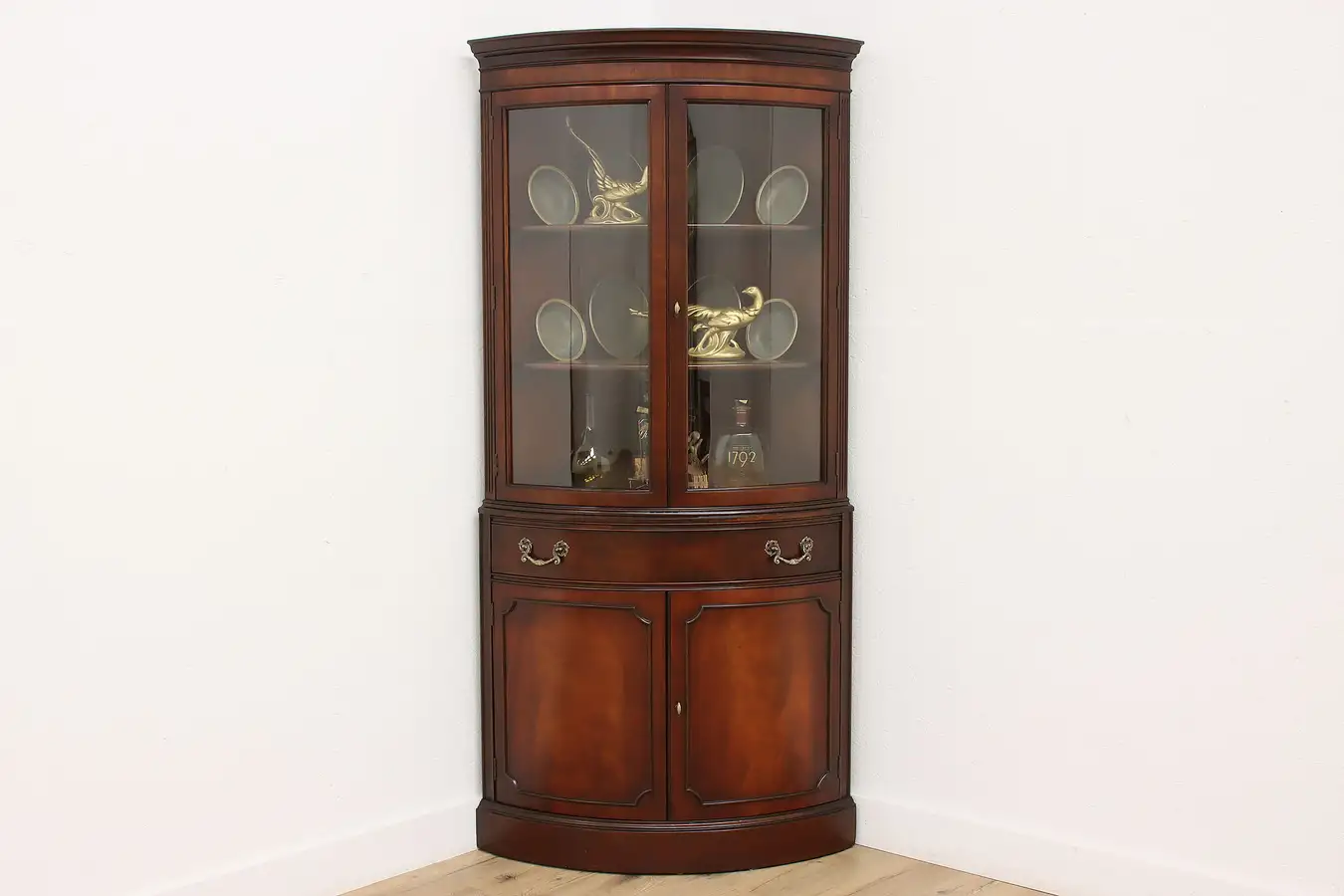 Main image of Curved Glass Vintage Corner China Curio Cabinet, White