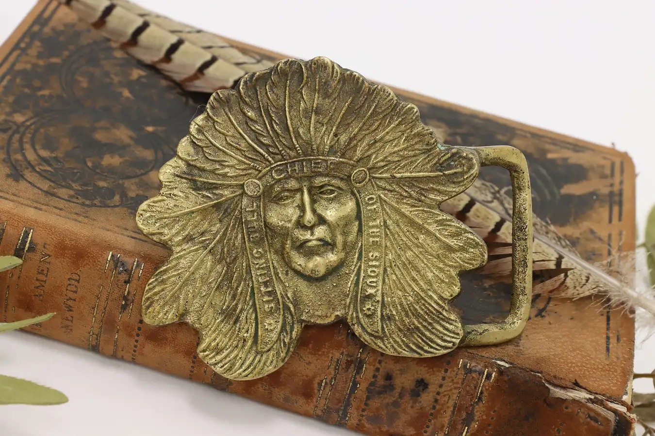 Main image of Chief Sitting Bull Vintage Cast Brass Belt Buckle