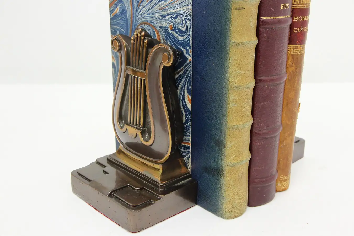 Main image of Pair Vintage Bronze Finish Harp Lyre Bookends Philadelphia