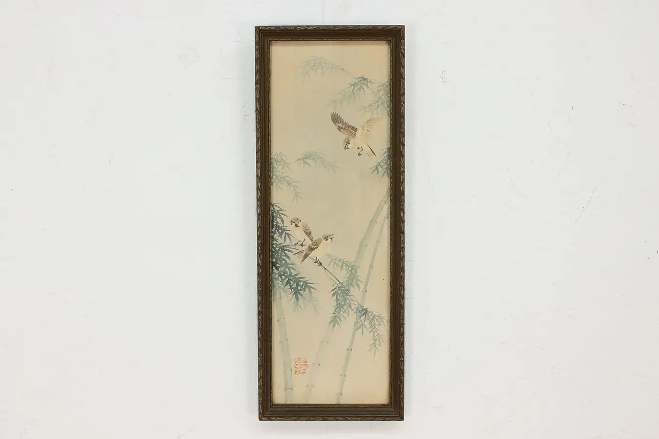 Main image of Birds in Bamboo Vintage Original Watercolor Painting 16"