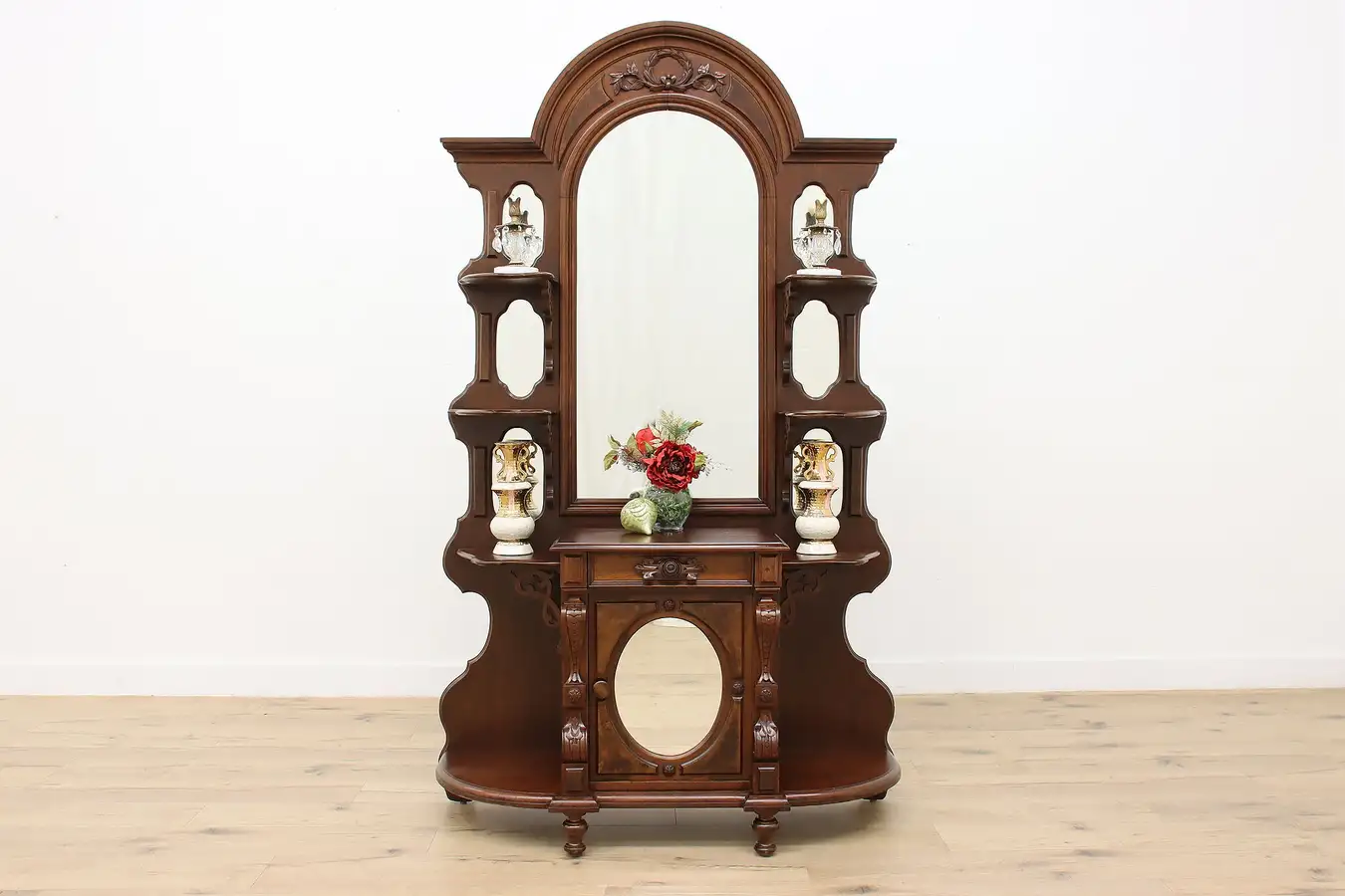 Main image of Victorian Antique Walnut, Burl Etagere Curio Display Cabinet