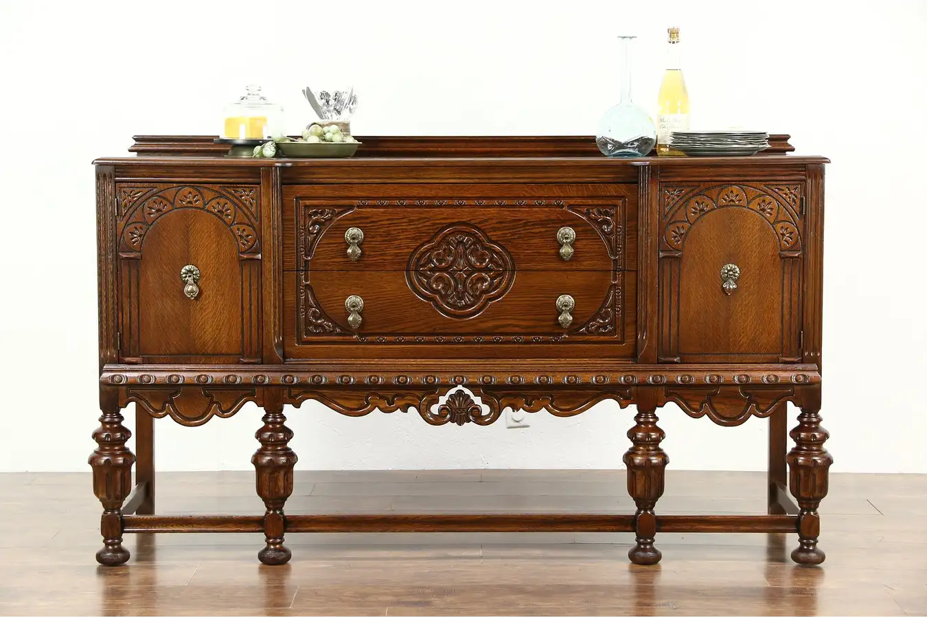 Main image of Tudor Design 1925 Antique Carved Oak Sideboard, Server or Buffet