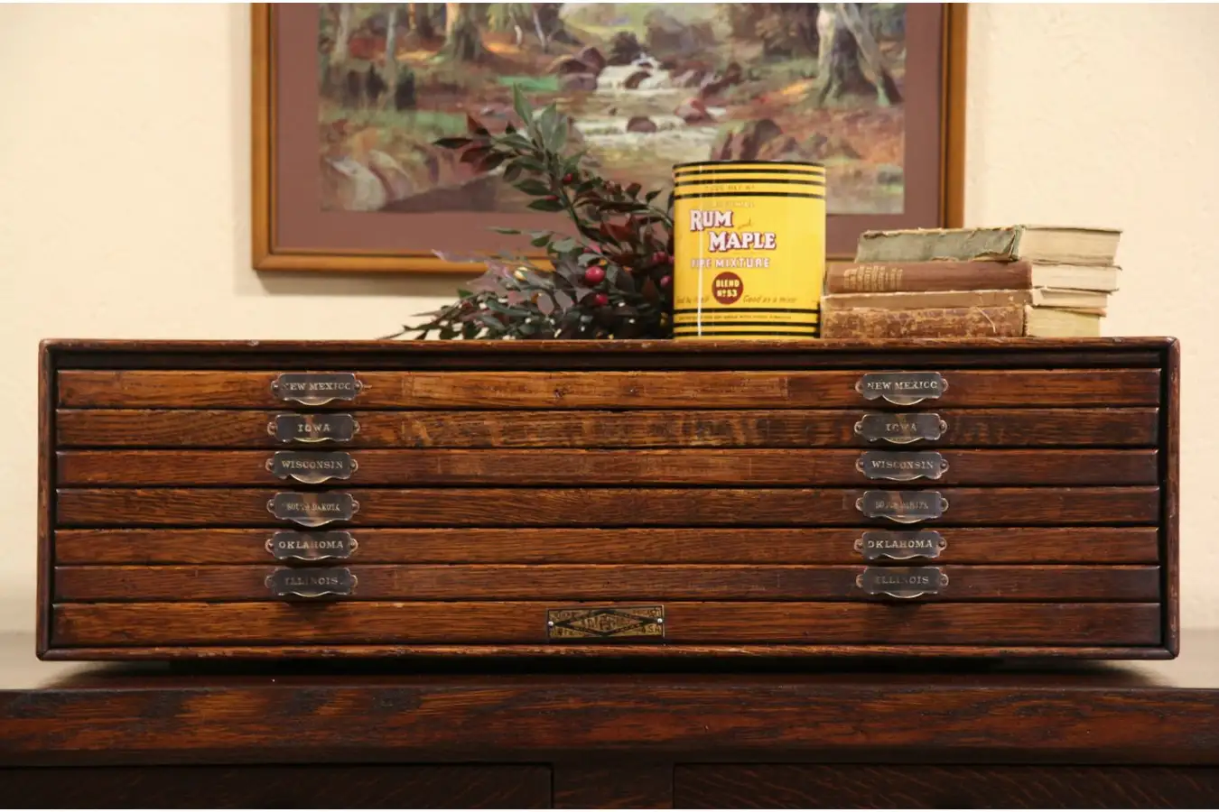 Chicago Oak Iliff Countertop 1915 Antique 6 State Map File