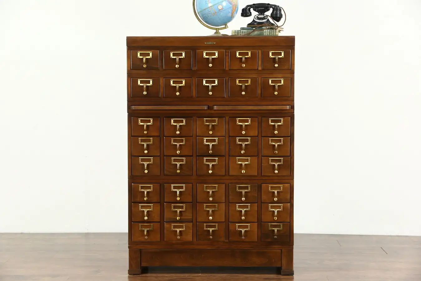 Main image of Card File Cabinet, 40 3x5 Drawers, 1950 Vintage, Signed Remington Library Bureau