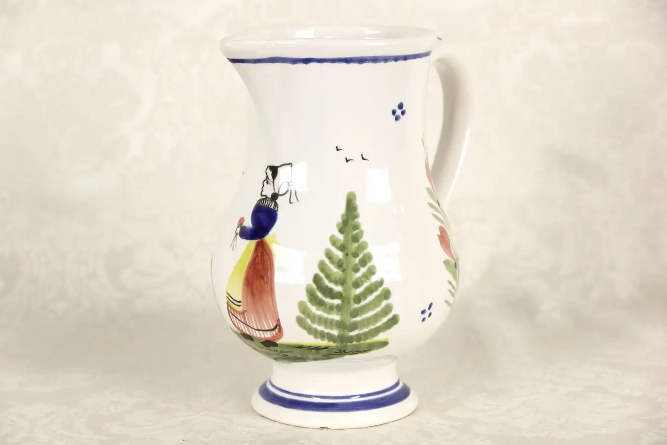 Main image of Quimper Footed Pitcher, Hand Painted, Signed Brittany, France