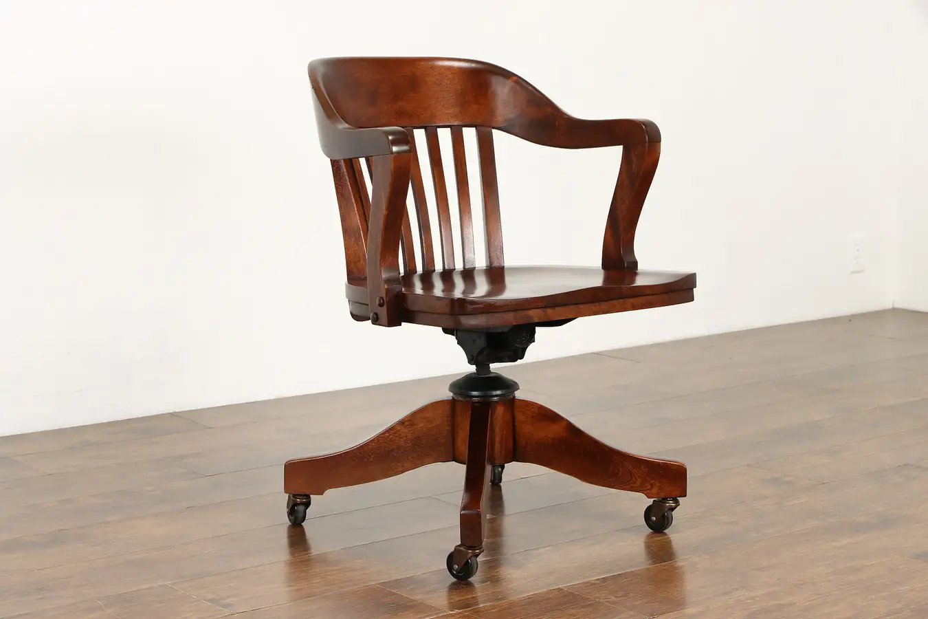 Main image of Swivel Antique Adjustable Birch Office or Library Desk Chair, Johnson