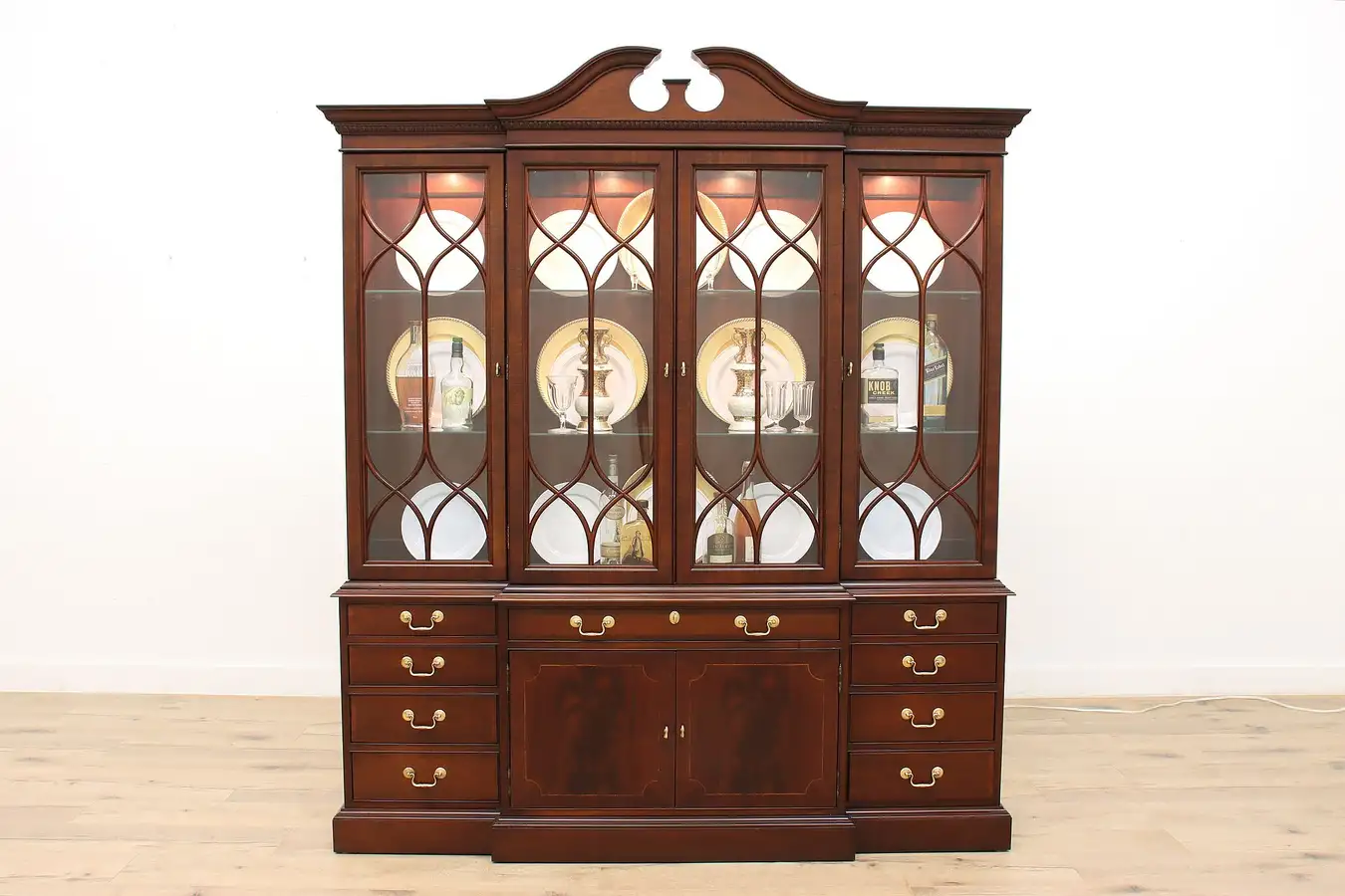 Main image of Georgian Vintage Mahogany Breakfront Bookcase or China Cabinet, Hickory