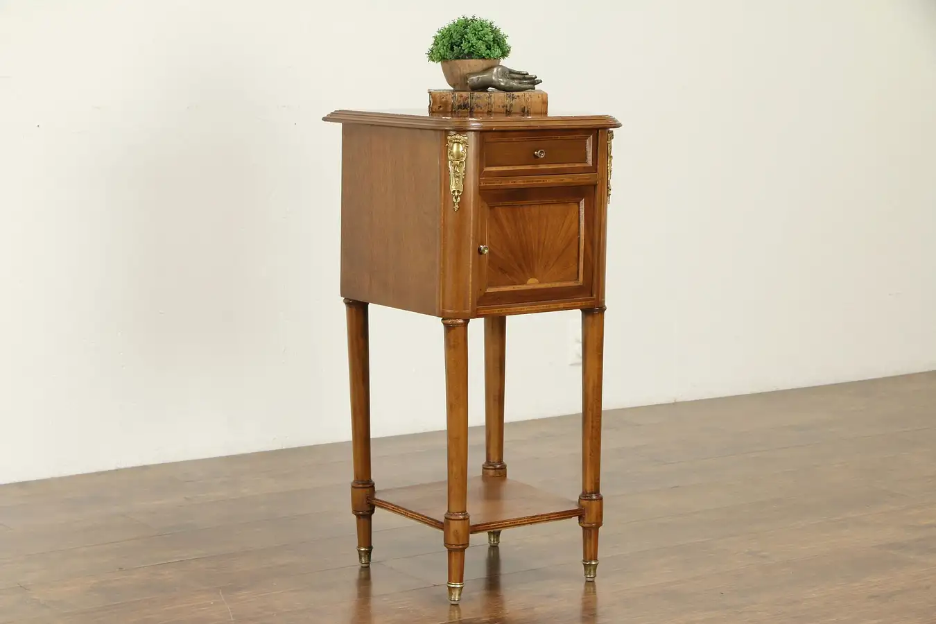 Main image of French Antique Mahogany Marble Top Nightstand or End Table