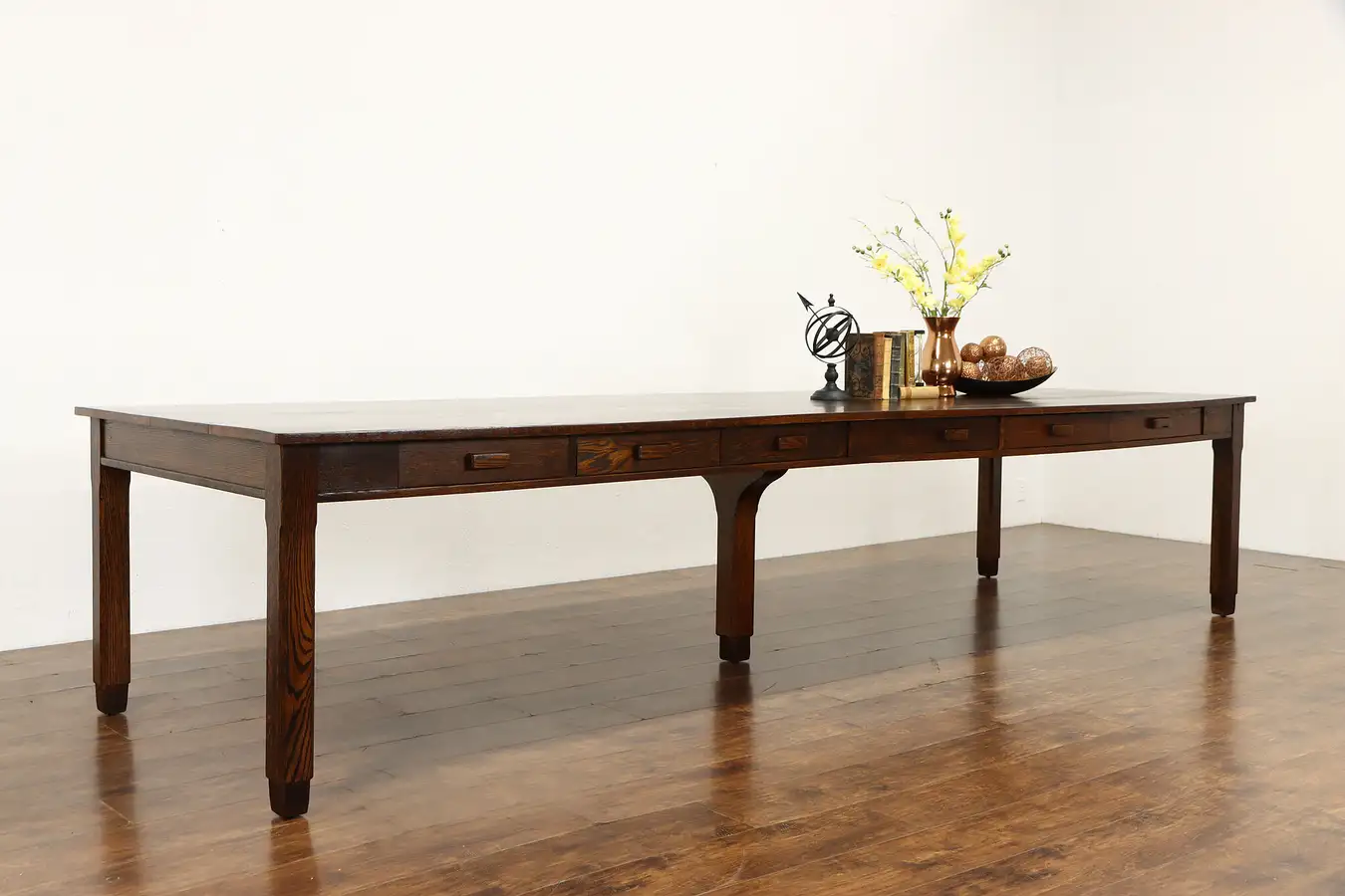 Main image of Craftsman Farmhouse Oak Antique 12' Dining, Conference, Library Table