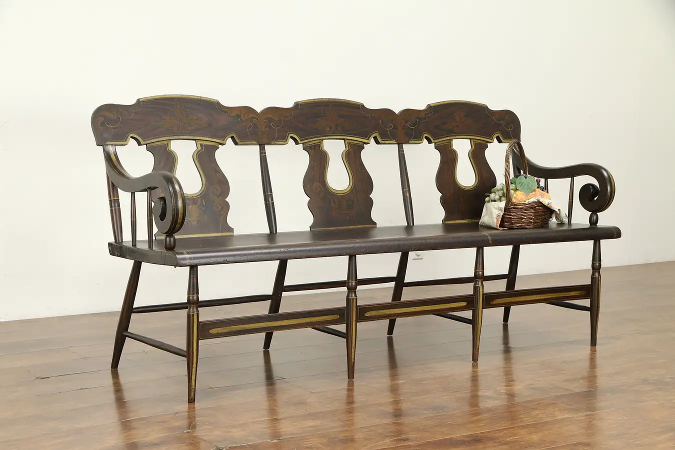 Main image of Country Carved 1840's Antique Deacon or Hall Bench or Settle, Ohio