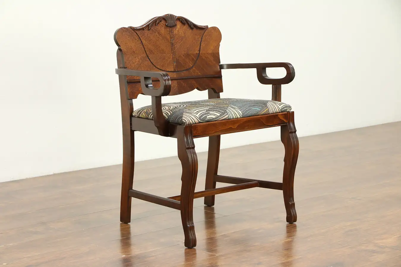 Main image of Art Deco 1930 Vintage Vanity Bench or Chair, Banding, New Upholstery