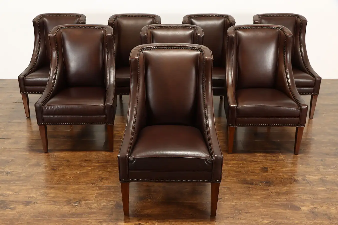 Main image of Set of 8 Vintage Farmhouse Leather Dining Chairs, Nailheads, Vanguard