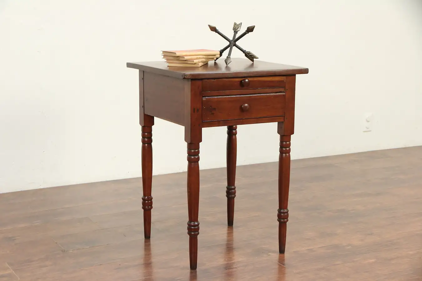 Main image of Cherry Antique 1820 Sheraton Lamp Table, Nightstand, Jewelry Drawer, Ohio