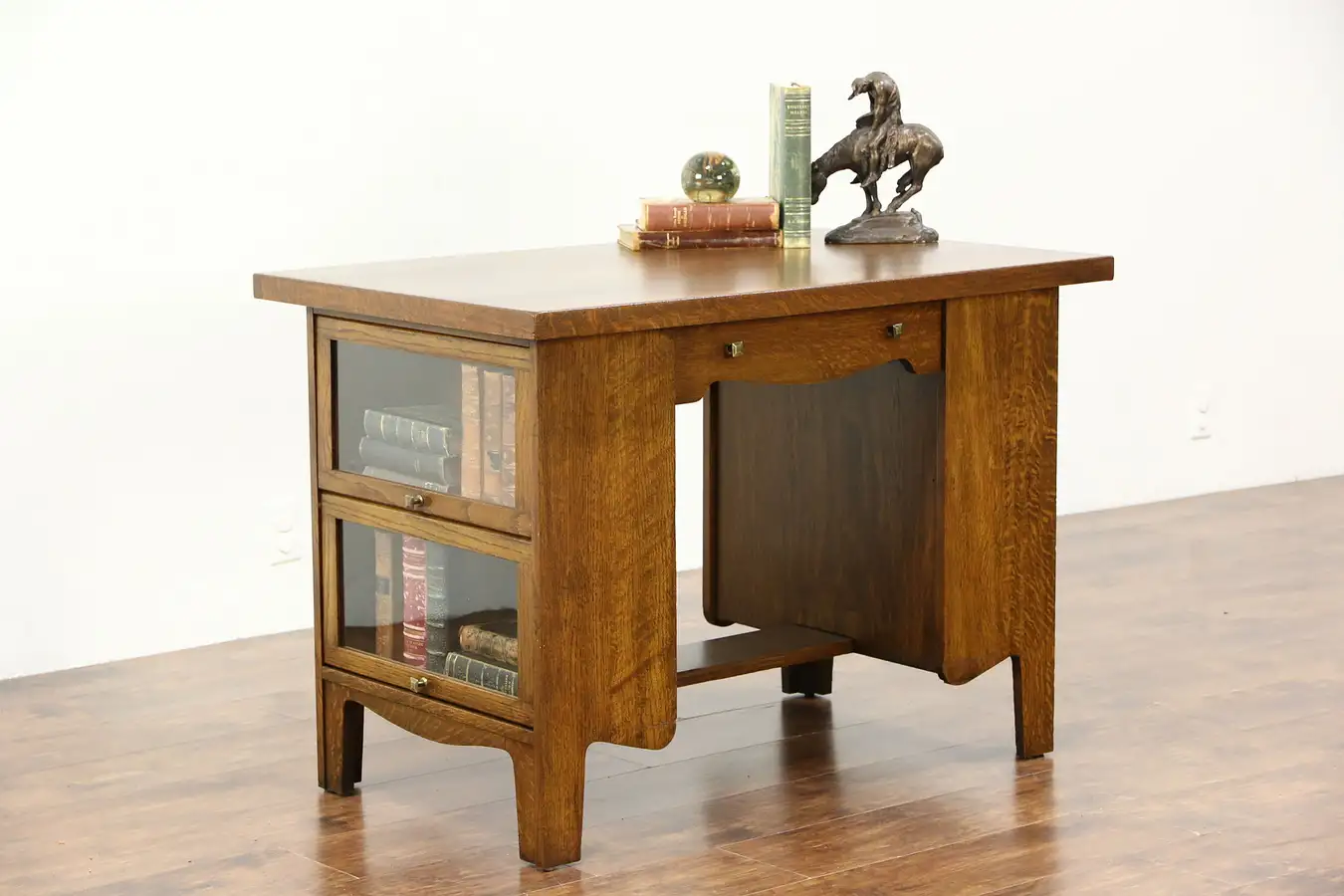 Main image of Arts & Crafts Mission Oak Antique Library Table, Lawyer Bookcase Ends, Kades