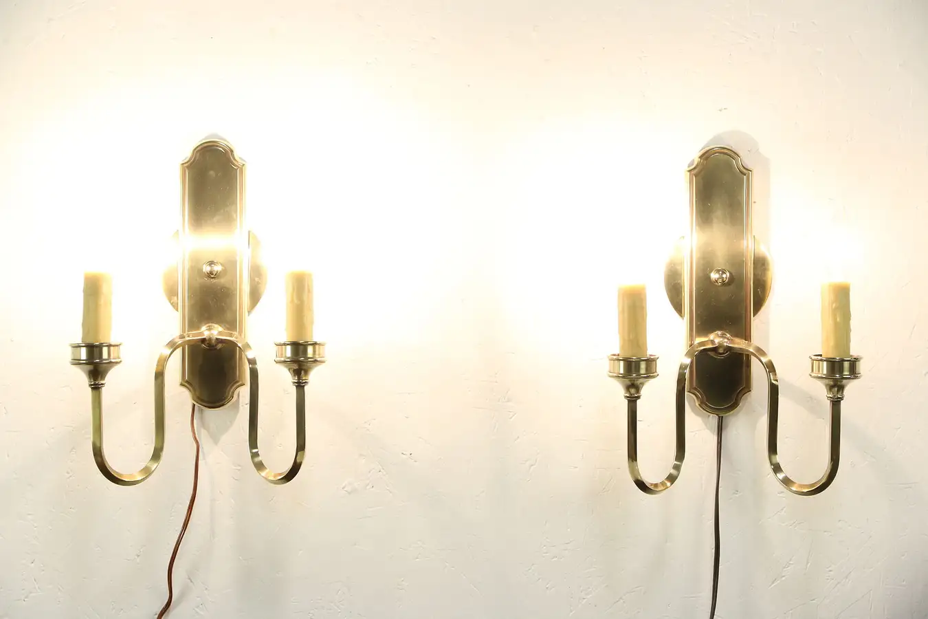 Main image of Pair of Beeswax 2 Candle Bronze Finish Wall Sconce Lights, Hurricane Shades