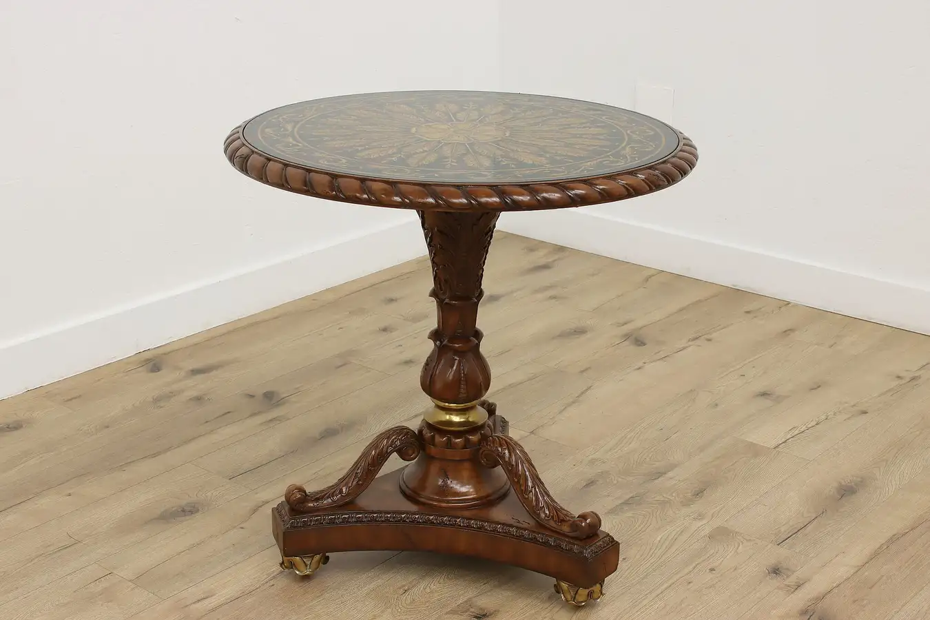 Main image of Reverse Painted Glass Table, Brass Feet, Maitland Smith
